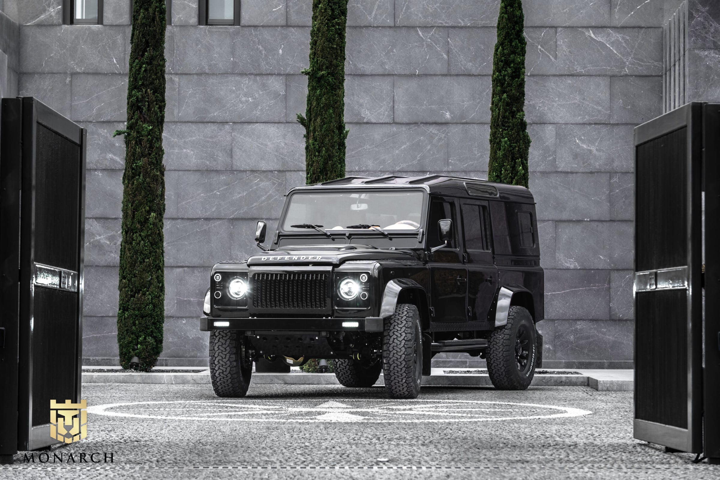 Restored Land Rover Defender D110 with custom modifications