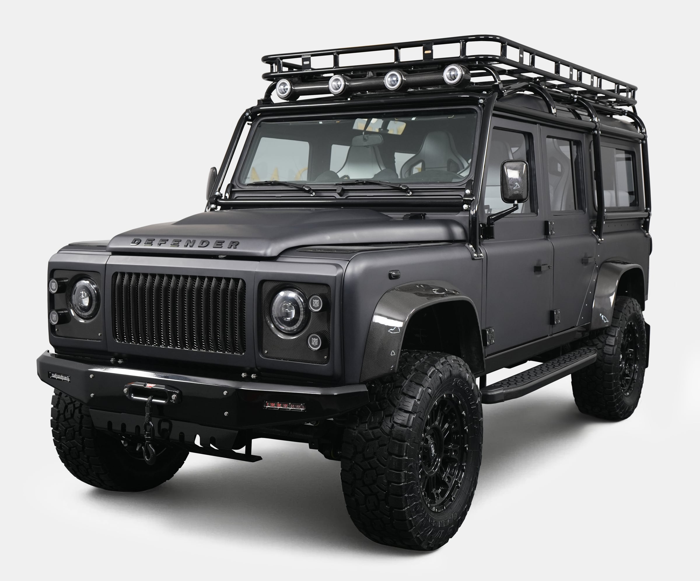 Bespoke Land Rover Defender in matte black with off-road features